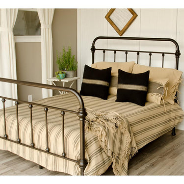 Grain Sack Stripe Oat Black Queen Bed Cover CQ164011 - The Fox Decor